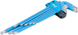 Zástrčné klíče TORX (T-profil) T10 ÷ T50 BGS1035105 extra dlouhé, s otvorem, oplastované. Sada 9 dílů