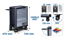 Dílenský vozík, pojízdný BGS104007, 8 zásuvek. 299 ks nářadí