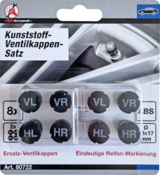 Plastové uzávěry ventilků Kraftmann BGS1080722 k označení pneumatik (Sada 8 dílů)